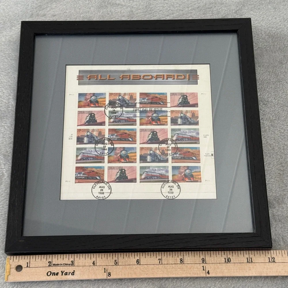 USPS All Aboard Train‎ Stamp Sheet 1999 First Day Issue Framed 33c Rail
